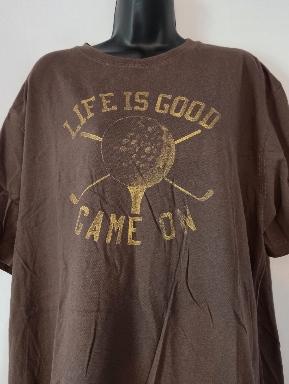 Life Is Good Men's T-Shirt XL Classic Fit Brown Golf Short Sleeve Graphic Tee